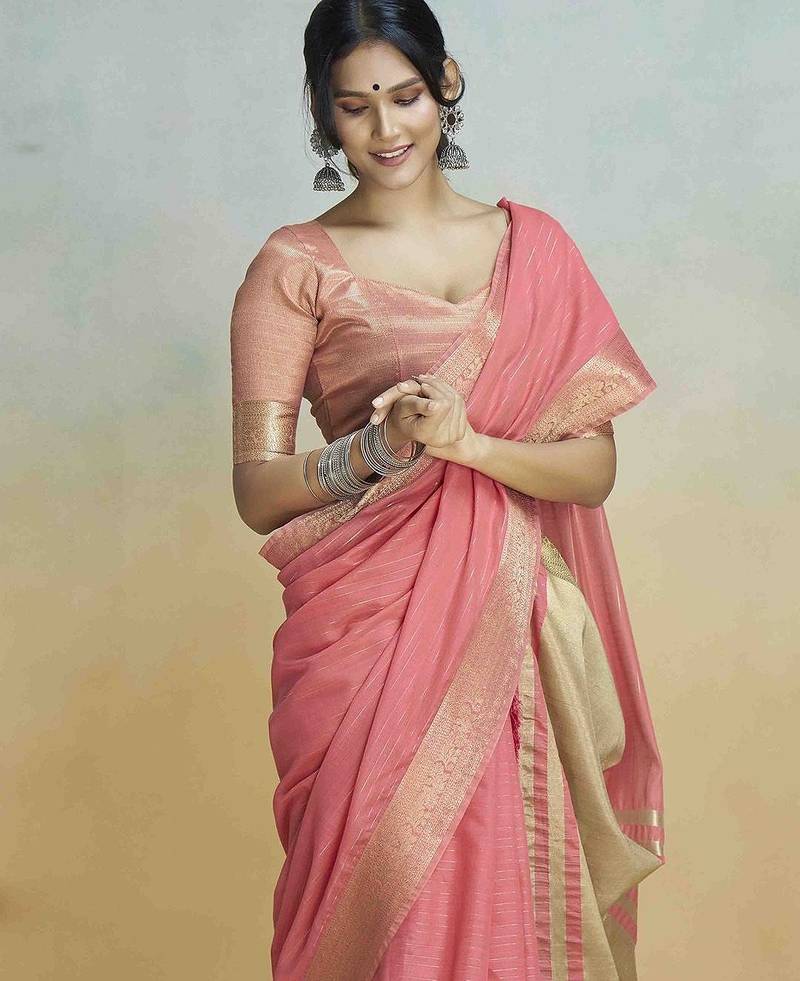 pink woven design zari saree