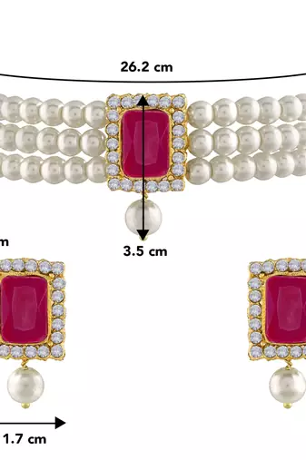 white & magenta gold-plated crystal handcrafted beaded jewellery set
