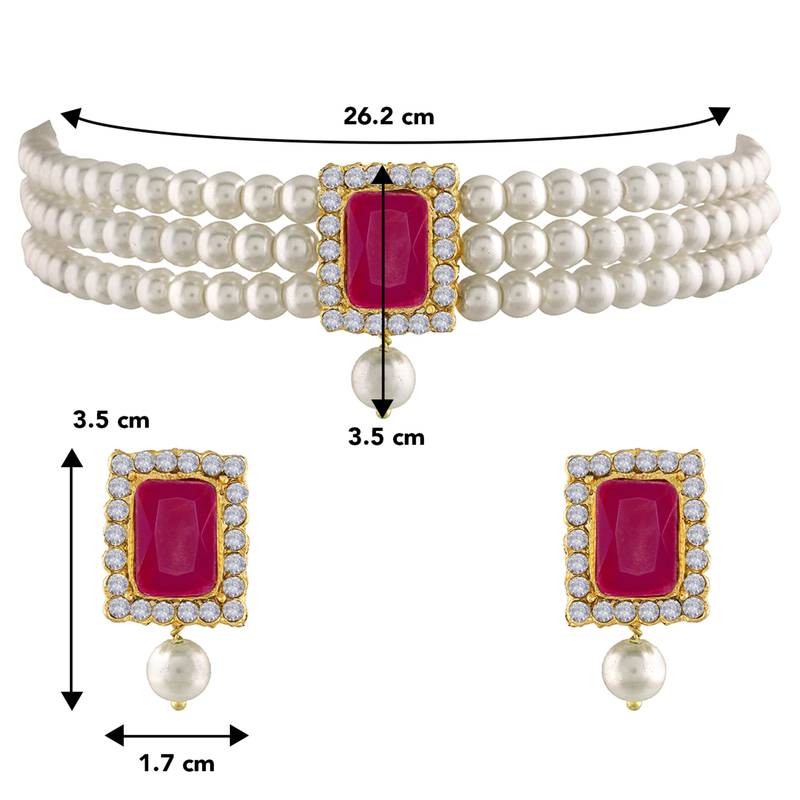 white & magenta gold-plated crystal handcrafted beaded jewellery set