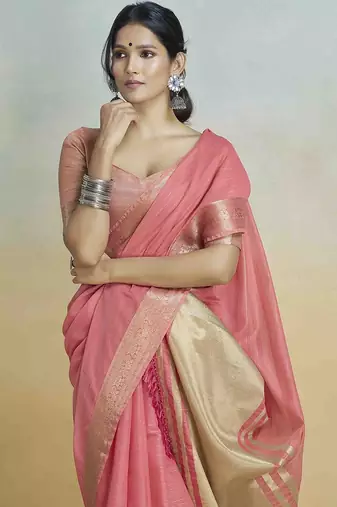 pink woven design zari saree