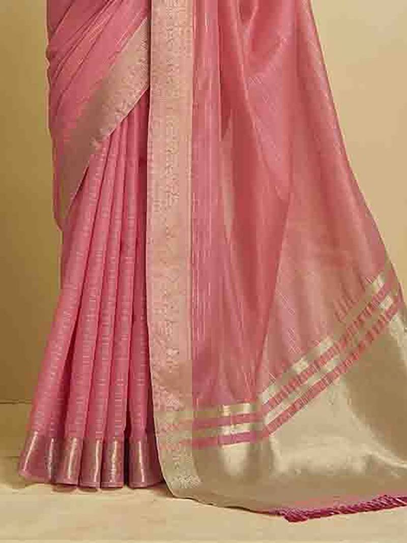 pink woven design zari saree