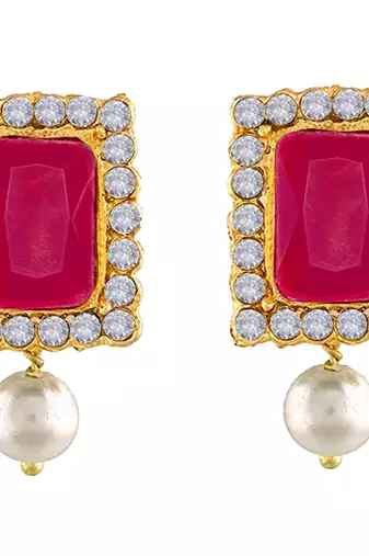 white & magenta gold-plated crystal handcrafted beaded jewellery set