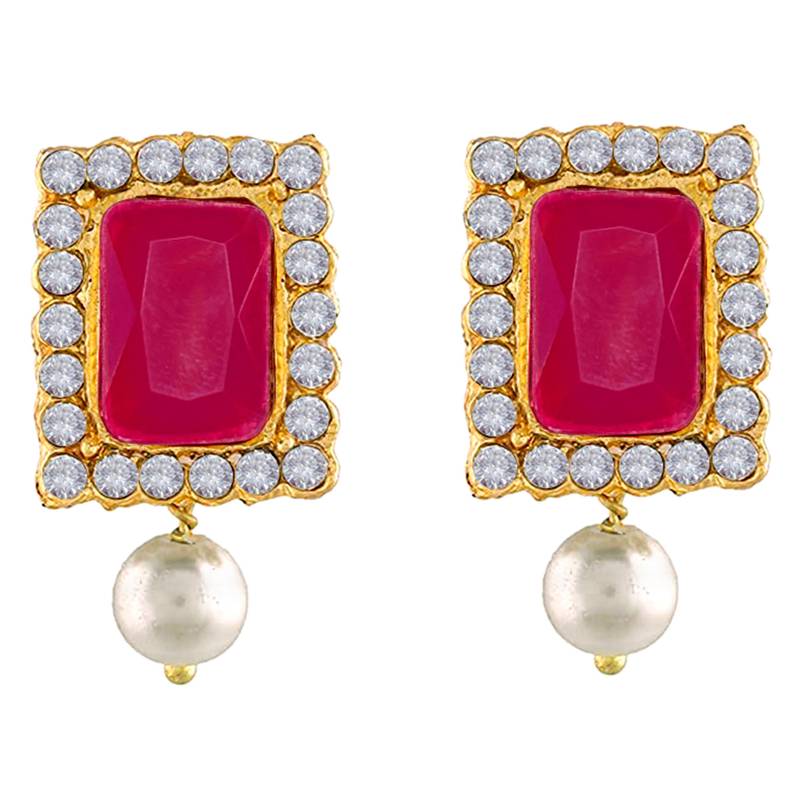 white & magenta gold-plated crystal handcrafted beaded jewellery set