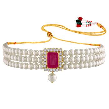 white & magenta gold-plated crystal handcrafted beaded jewellery set 5