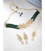 green & gold-toned kundan studded jewellery set