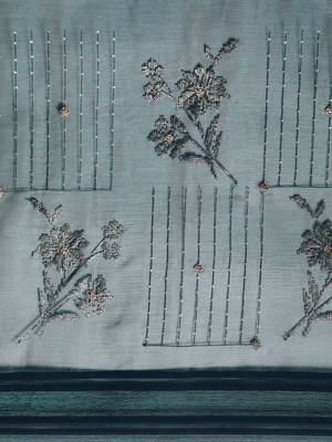 teal teal floral sequinned silk chiffon saree 4