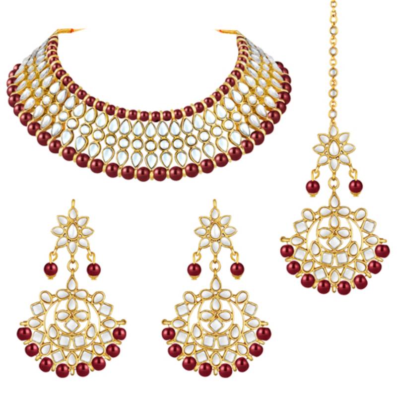 gold-plated kundan-studded jewellery set