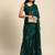 teal floral zari sequinned silk chiffon saree