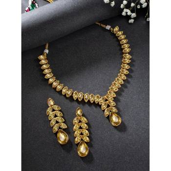 gold plated champagne crystal studded handcrafted jewellery set 1