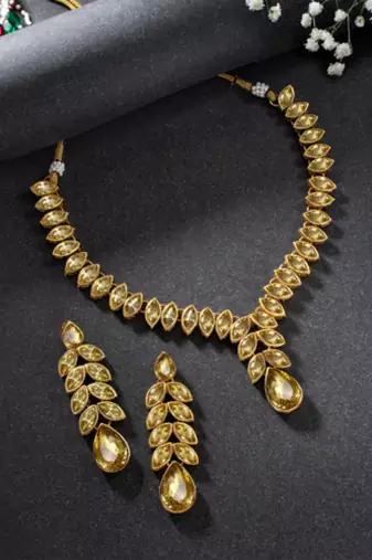 gold plated champagne crystal studded handcrafted jewellery set
