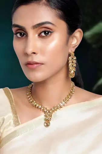 gold plated champagne crystal studded handcrafted jewellery set