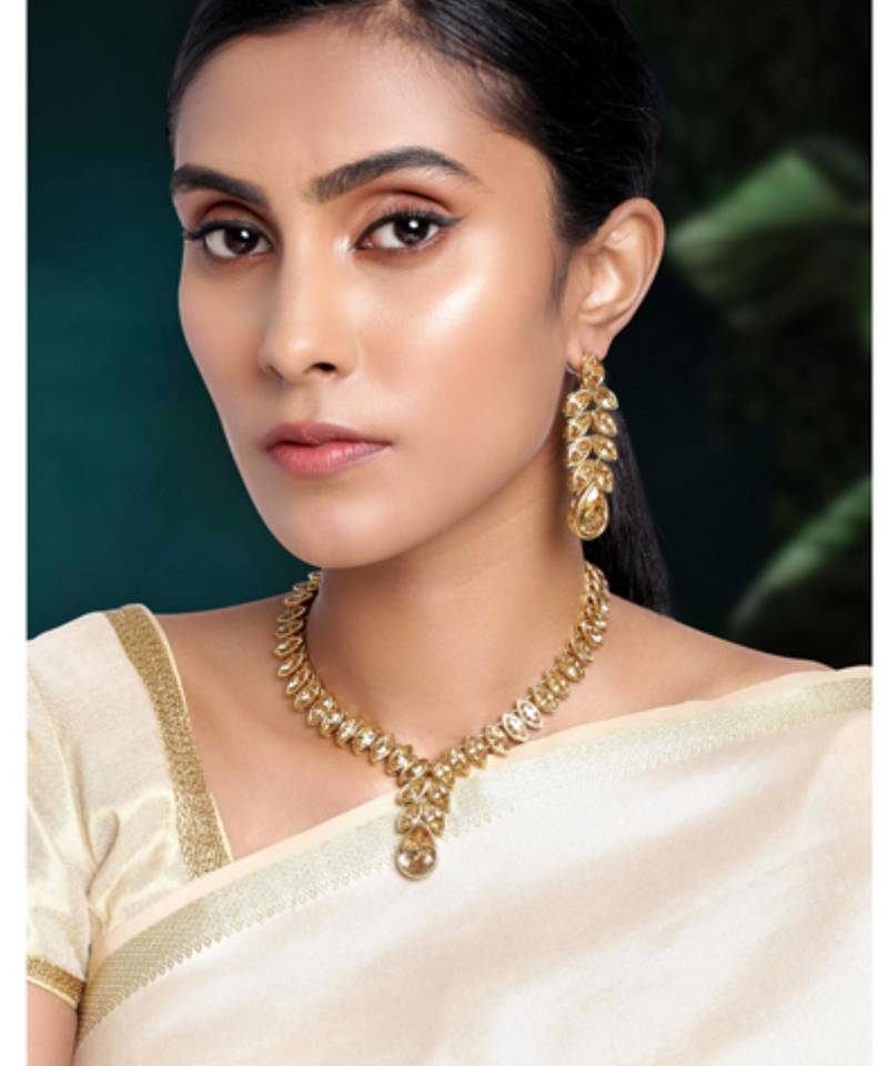 gold plated champagne crystal studded handcrafted jewellery set