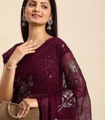 maroon floral sequinned silk chiffon saree