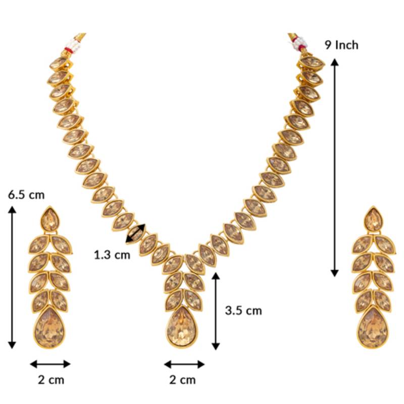 gold plated champagne crystal studded handcrafted jewellery set