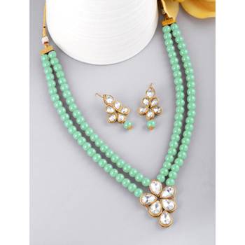 gold plated & mint green crystal jewellery set 1