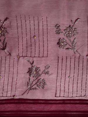 maroon floral sequinned silk chiffon saree 4