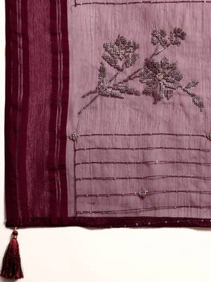 maroon floral sequinned silk chiffon saree 5