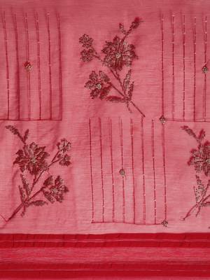 red floral sequinned silk chiffon saree 4