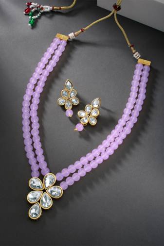 gold-plated crystal-studded & beaded jewellery set