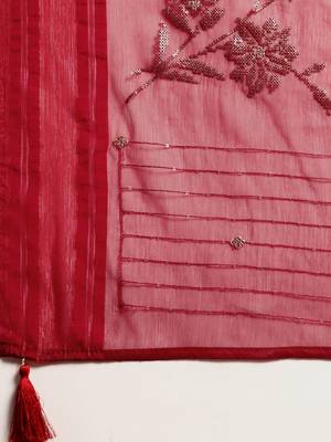 red floral sequinned silk chiffon saree 5