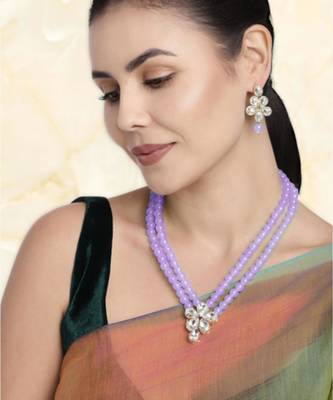 gold-plated crystal-studded & beaded jewellery set 2