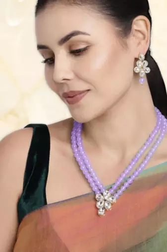 gold-plated crystal-studded & beaded jewellery set