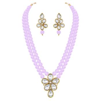 gold-plated crystal-studded & beaded jewellery set 3