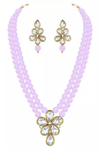 gold-plated crystal-studded & beaded jewellery set