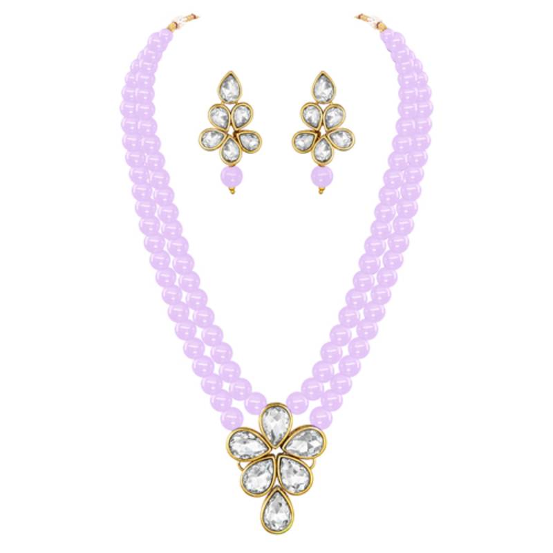 gold-plated crystal-studded & beaded jewellery set