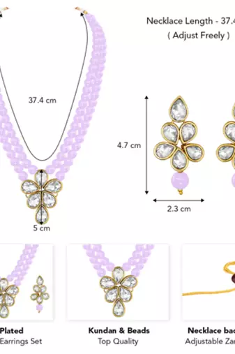 gold-plated crystal-studded & beaded jewellery set