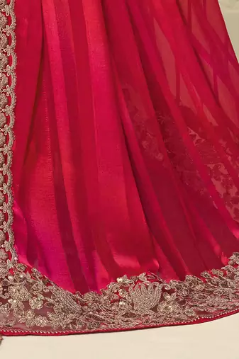 pink embellished pink & gold-toned poly georgette saree with jacket with heavy work blouse