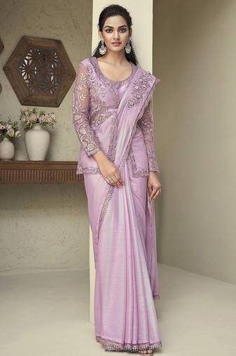 pink pink embroidered georgette saree