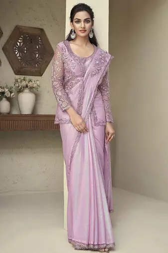 pink pink embroidered georgette saree