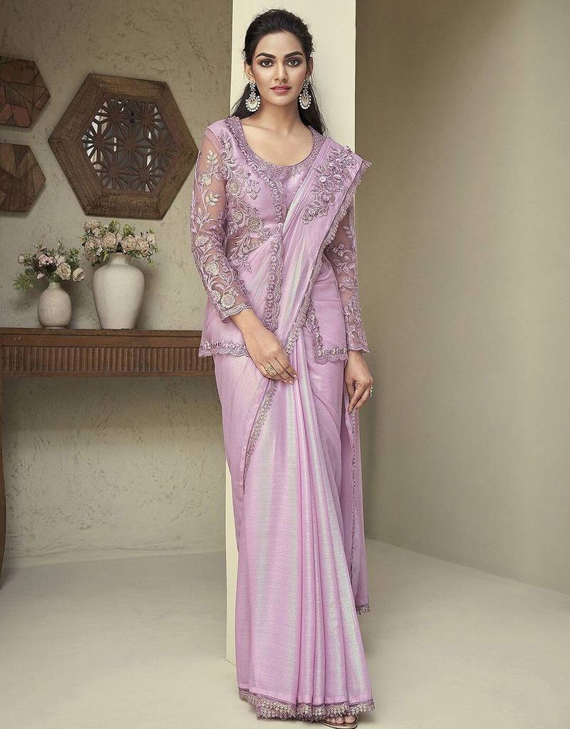 pink pink embroidered georgette saree