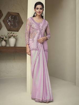 pink pink embroidered georgette saree 2