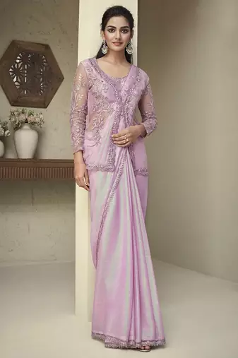 pink pink embroidered georgette saree