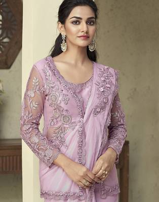 pink pink embroidered georgette saree 3