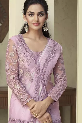 pink pink embroidered georgette saree