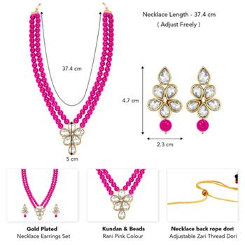 gold-plated kundan-studded & beaded layered jewellery set 3