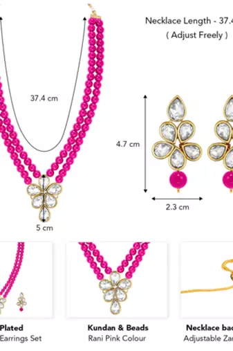 gold-plated kundan-studded & beaded layered jewellery set