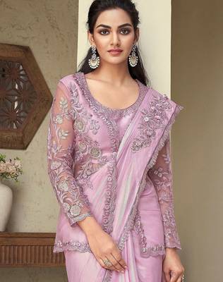 pink pink embroidered georgette saree 5