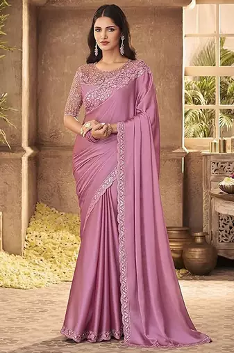 pink embroidered poly georgette saree