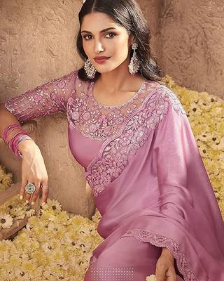 pink embroidered poly georgette saree 2