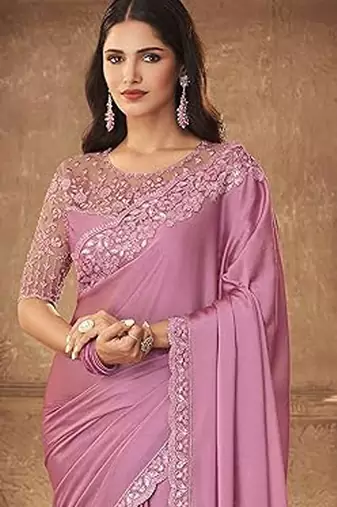 pink embroidered poly georgette saree
