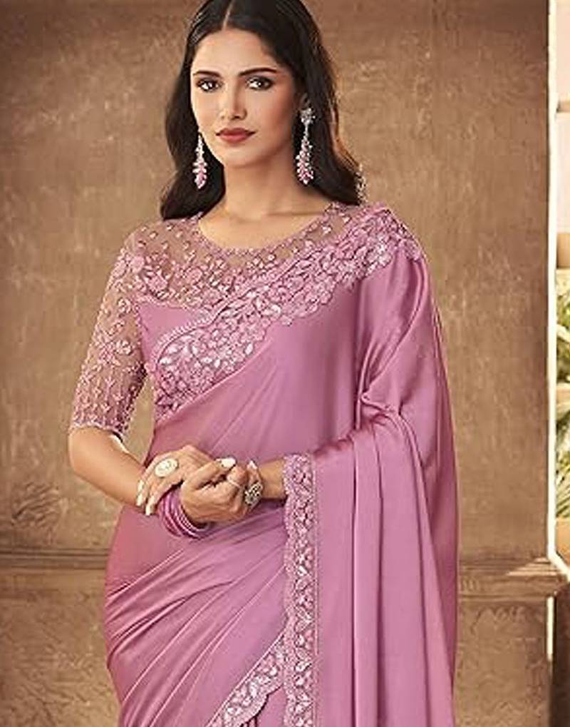 pink embroidered poly georgette saree