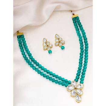 gold-plated stones & beads-studded jewellery set 1