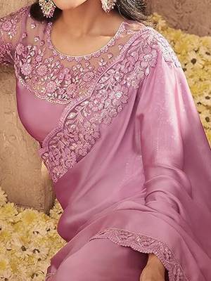 pink embroidered poly georgette saree 4