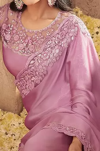 pink embroidered poly georgette saree