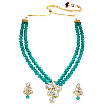 gold-plated stones & beads-studded jewellery set 2