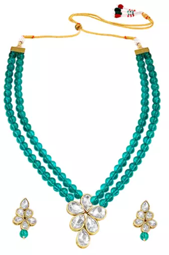 gold-plated stones & beads-studded jewellery set